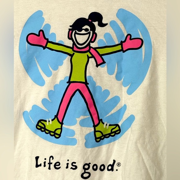 Life is Good Women's Sz S Long Sleeve Sleep Tee Snow Angels - Picture 3 of 4